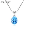 Pendant Necklaces CZCITY Synthetic Sky Blue Topaz 925 Sterling Silver Necklace For Women Classic Oval Stone Pendant Chian Wedding Fine Jewelry 230425