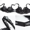 Bras Sets White floral lace bra and panty set transparent underwear large size steel ring push-up bra underwear female A B C D E cup 230426