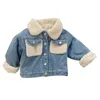 Jaquetas de inverno coreano jeans crianças veludo denim crianças jaqueta casaco bebê menino meninas outerwear casacos teddy parka neve wear