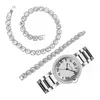 Нарученные часы 3PCS Luxury Watch for Women Gold Sliver Tennis Link Chain Braclet Bracelet Collece Choker Bling Модные украшения часы