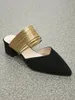 Zapatos de vestir Taladro puntiagudo negro con tacón bajo Sandalia femenina Solo profesional Pequeño BIlack Último