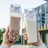 プラスチック製の透明な牛乳パック型ウォーターボトルポータブル飲料スポーツミルクカップ蓋付きウォーターボトル