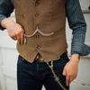 Men's Vests Men's Suit Vest Brown Wedding Wool Tweed Business Waistcoat Jacket Casual Slim Fit Gilet Homme Vests For Groosmen Man Wedding 230425