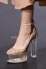 Sandals Women Clear Platforn Transparent Heel Pumps Round Toe Chunky Heel Ankle Strap Crystal High Heels Sandals Party Designer Shoes 230425
