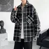 Jaquetas masculinas 2023 jaqueta de lã moda preto e branco xadrez de manga comprida casaco casual solto coreano retro outerwear streetwear 3xl