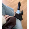 Toteme Designer Boots Short Square Low Heel Headed Channel ~ Original Vintage Back dragkedja Läder Fransk tjock häl Korta fat Enstaka stövlar för kvinnor