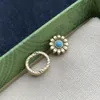 Vintage bronze tournesol Stud boucle d'oreille turquoise diamant double G lettre laiton matériel personnalité Boucles d'oreilles femmes fête de mariage designer bijoux de haute qualité