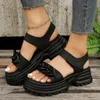 Sandali Donna Summer Hook Loop Tinta unita Casual Open Toe Tacchi quadrati Comode scarpe da spiaggia da sposa per ampia larghezza