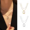 Chaînes Double Couche Collier Ins Style Petit Nombre Polyvalent Géométrique Carré Clavicule Chaîne De Mode Bijoux Femme