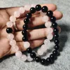 Conjunto de pulseiras de distância de fio preto rosa contas combinando par casais relacionamentos presente