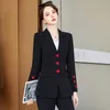 Kvinnors blazers aprikos passar kvinnor Autumn High End Fashion Business Temperament Slim Blazer och Flare Pants Office Ladies Work Wear 230426