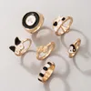 Cluster Rings 2023 Alloy Ring 6 Green Oil Drop Enamel Color Love Heart-shaped Windmill Fan Butterfly Women's Couple Party Jewelry