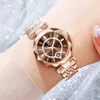 Women Heart of the Ocean Quartz obserwuje wysokiej jakości luksusowy kalendarz zegarków gwiaździsty Diamond Face Solid Steel Waterproof Watch