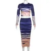 Skirts Two Piece Set Autumn Winter Street Snap Fashion Long Sleeve Pullover Top Slim-Fit Sheath Skirt Gradient