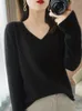 Women's Sweaters Spring And Autumn 2023 Women's Pullover Solid V-Neck Fashion Knitted Sweater Versatile Top Undercoat