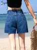 Women's Shorts Jeans Syiwidii Blue Shorts High Waist Jeans Woman Denim Short for Women Summer Black White Streetwear Hot Sell Wide Leg Pants Casual