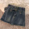 Röcke Y2K Vintage Frauen Koreanisch Knopf Gürtel Kurze Denim Miniröcke Ästhetische Fee Grunge Hohe Taille Jeans A-Linie Rock Alt Kleidung 230425