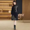 Women Casual Floral Winter Knitted Dress Elegant Designer O-Neck Slim Vacation Midi jumper Sweaters Dresses 2023 Spring Autumn Long Sleeve Soft Warm Party Frocks
