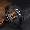 Bangle roestvrij staal zwart meerlaagse lederen armband voor mannen magnetische sluiting knop vintage vlecht luxe high-end sieraden