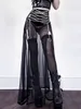 Dresses Goth Dark Mesh Mall Gothic See Through Sexy Midi Skirts Women Grunge Punk Faux Leather Black Long Skirt High Waist Alt Clothes