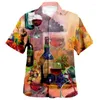 Chemises décontractées pour hommes Chemise 3D Été Hommes Respirant Lâche Vintage Vin Rouge Train Lotus Harajuku Manches courtes pour Street Wear