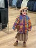 Vestes fille manteau haut Style coréen enfants 2023 hiver coton laine d'agneau décontracté Vintage couleur violet treillis chaud