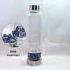 ナチュラルクリスタルクォーツガラス水ボトル砕いたクォーツオベリスク杖ヒーリングエネルギーボトルステンレス鋼キャップエポジ