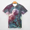 Polos masculinos de pólo floral camisa de pólo rosa impressão casual estilo diário estilo masculino de mangas curtas de manga curta camisetas de design de colarinho virado