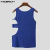 Herren Tanktops Herren Tanktops Einfarbig Eineck Ärmellos Streetwear Aushöhlen Unregelmäßige Westen Dünn Mode Sexy Herren Kleidung INCERUN 7 230425