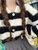 Kobiet Kobiety moda kardigan 2023 Przycięte topy jesienne Sweter w paski Faux dzianin Koreański styl Dongdaemun