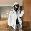 Piumino invernale da donna Cappotto lungo caldo con stampa zebrata 2023 Parka con cappuccio spesso Cappotti trapuntati oversize da donna sciolti