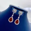 Brincos de garanhão Luxo 925 Sterling Silver Red Corundum 7 10mm Drop rubi para mulheres Laboratório Full Diamond Party Wedding Fine Fine Jewelry