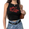 Kvinnors tankar damer sommar sexig midriff-baring camisole flickor kreativa blommor tryck ärmlös runda krage toppar smal basskjorta