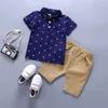 Ensembles de vêtements bébé garçon vêtements d'été garçons coton bateau ancre imprimé revers polo chemise short décontracté 2 pièces ensemble enfants 1-5 ans