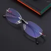 Solglasögon TR90woman Rimless Reading Glasses Reader Eyewear Diamond Cut Glassest Anti-Blue Light Geryeglass High Quality