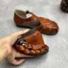 Sandales femmes faites à la main en cuir véritable chaussures décontractées dames boucle sangle chaussures cheville peu profonde Style National femmes