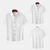 Camisas casuais masculinas linho de algodão camisas brancas sólidas para homens verão bolso duplo de manga curta camisa casual férias comerciais respiráveis ​​Camisas 230425