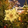 Декоративные цветы, блестящие рождественские цветы, искусственные веселые украшения для дома, 2023, елочные украшения, подарки на год