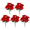 Kwiaty dekoracyjne sztuczne poinsettia kwiat realistyczne świąteczne gałęzie 5pcs faux kwiatowy wystrój zielonych liści do domu