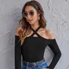 Women's T Shirts Sexy One-line Neck Off-shoulder Hand Leggings Women Slim Long-sleeved Inside With Spring And Summer Tight Knit