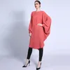 Vestidos casuais mid-comprimento vestido de manga morcego para mulheres moda sólida pulôver muçulmano abaya solto turquia islam roupas verão