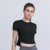LL Women Yoga Outfit Short Sleeve Crew Neck Dreatble Seamless Quick Dry Fintness Gym Short Top Summer JY-1278