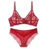 Bras Sets Sexy Lace Ultra Thin Thick Bra Panty Big Size Female Lingerie Set Women Underwear Brassieres 75-95BC Cup 230426