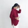 Koszulki damskie Blouse Kobiety Kobiety Solidny kołnierz ściągaczy Szyfonowa Bluzka Ogniarska Button Up Wine Red Shirt Korea Style Feminina Blusa T9O905F 230425