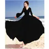 Casual Kleider Korean Vintage Lange Party Chiffon Sommer Damen Dresse Flare Sleeve Bodenlanges Kleid Solide Elegante A-Linie Kleidung