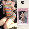 Sexy set fee sexy lingerie kleurrijke uitgeholde uitgeprote plaid jurk mesh zijden kousen uniform zie door bodysuit regenboog visnet sex 18xxx 230426