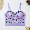 Women's Tanks Beaded Bustier Bra For Women Camisole Sexy Backless Cropped Top Jewel Color Diamond Stage Nightclub Party Tank Tops Y3882