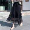 Dresses Beiyingni 2020 Summer Lace Patchwork Casual High Waist Midi Tulle Skirt Woman Vintage Charming Long Tutu Skirt Ladies White Pink