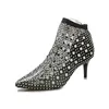 Dames sexy 103 dames enkel moderne laarzen Rhinestone slip-on puntige teen dunne hak mesh schoenen vrouwen 231124 745