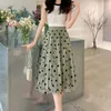 Sishion Sishion Summer Fashion Women Mesh Tule VD4019 Polka Dots Black Green Abrikoos Midi geplooide rok